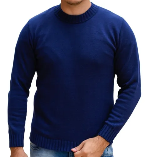 Blusa Tricô Masculina Lã Suéter Gola Careca Cardigan Inverno