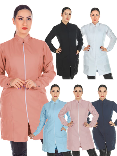Jaleco Feminino Acinturado Oxford Manga Longa