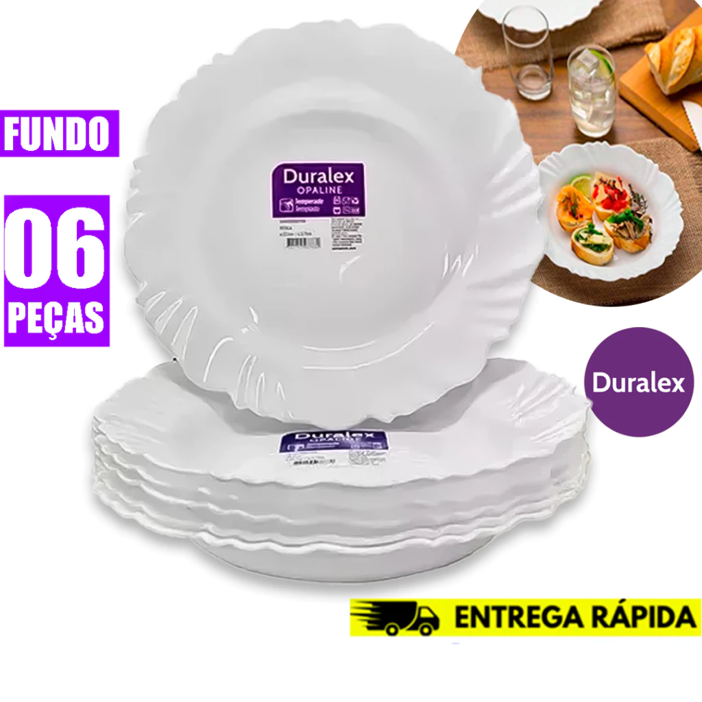 Kit 6 Pratos Fundo Duralex Vidro