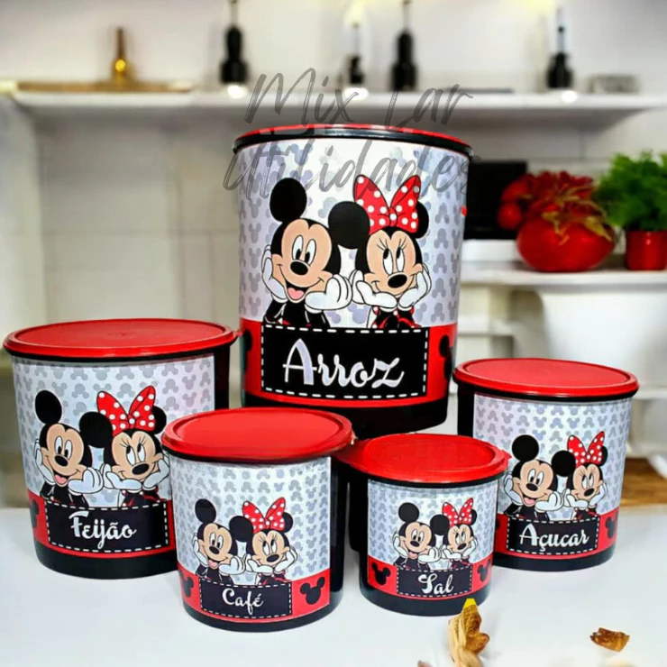 Kit de potes mantimentos 5 peças plástico