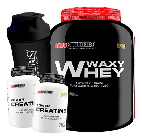 Kit Whey Protein 2kg + 2x Creatina + Shaker Sabor Baunilha
