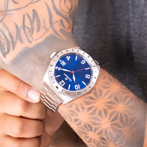 Relógio Champion Masculino Aço Prata Azul