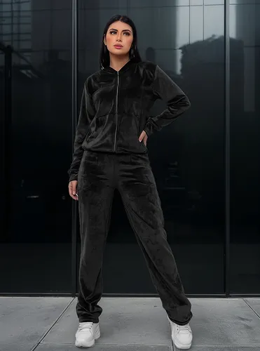 Conjunto Veludo Feminino Moletom Malha Plush Manga Longa