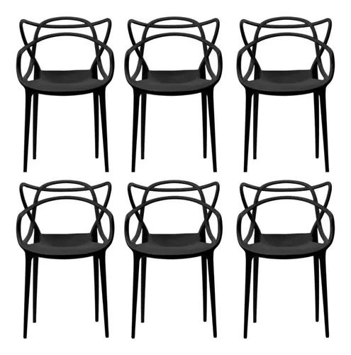 Cor Preto Empilhável Cadeira Kit 6 Unidades Alegra Master