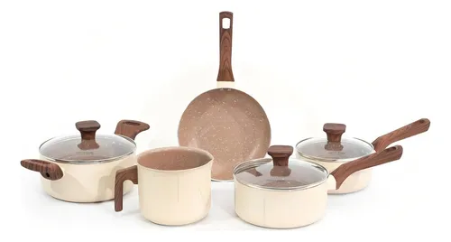 Jogo De Panelas Mimo Style Fundo Triplo Indução 5 Peças Cor Bege