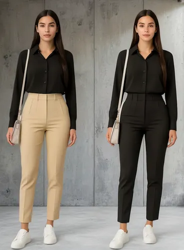 Kit 2 Calças Alfaiataria Feminina Cintura Alta