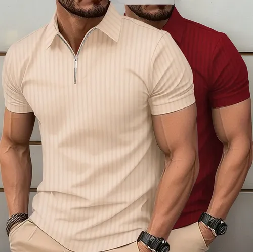 Kit 2 Camisetas Polo Manga Curta Ziper Masculina Canelada