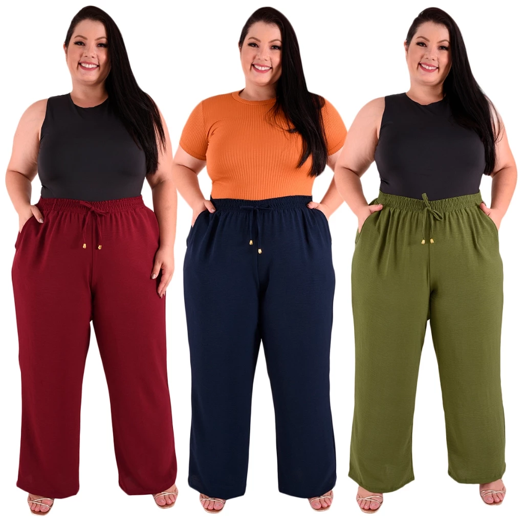 Kit 3 Calça Pantalona Plus Size