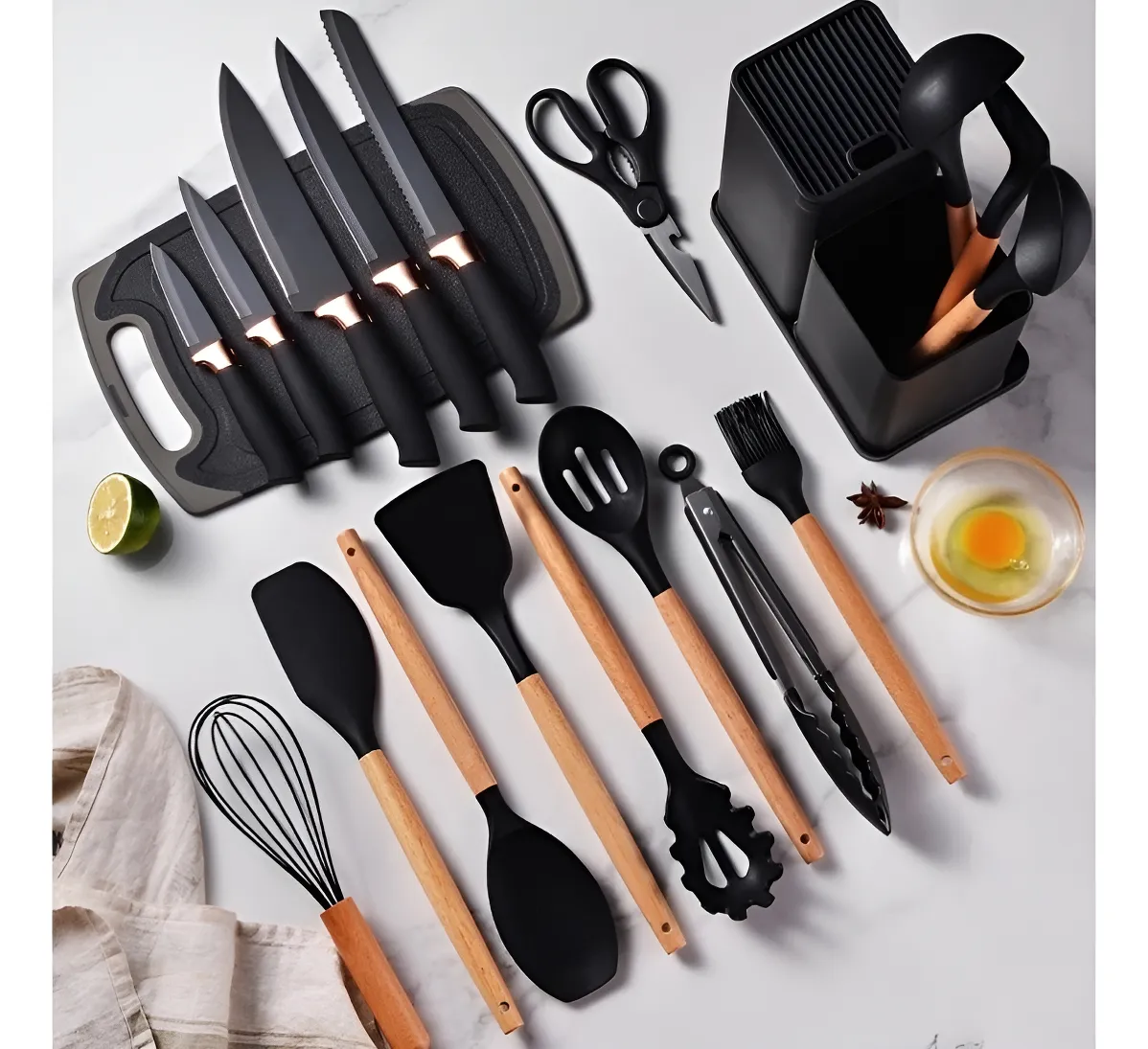 Kit Conjunto 19 Pçs De Utensílios Facas Silicone