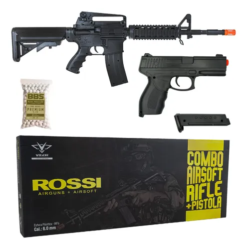 Rifle Airsoft M4 E Pistola 24/7 Vigor Spring Rossi Taurus