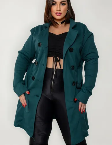 Sobretudo Moda Plus Size Liso Inverno Casaco C Botões Bolso