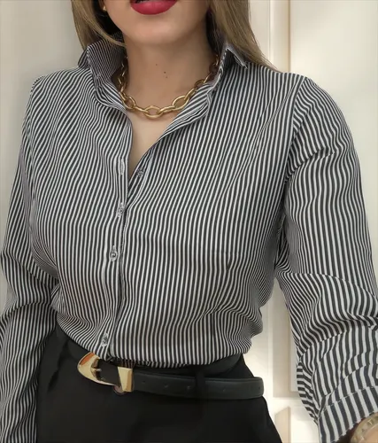 Camisa Social Listrada Botão