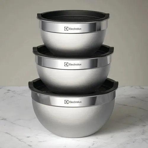 3 Bowls Tigelas Inox e Tampa Plástica Electrolux