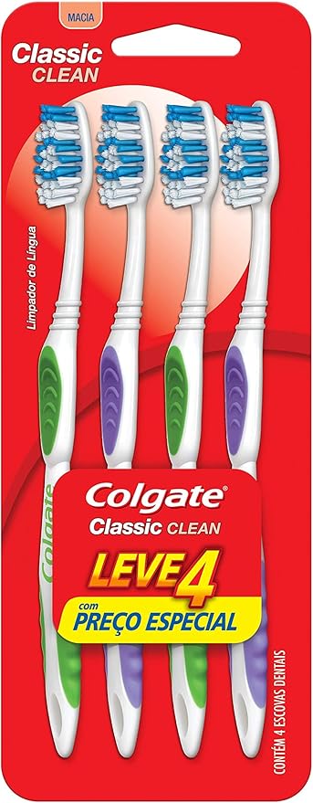 Escova de Dente Colgate Classic Clean Macia 4 unidades