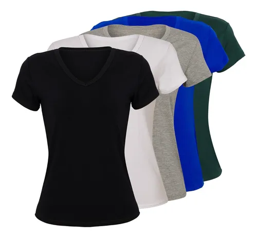 Kit 5 Blusas Camiseta Baby Look