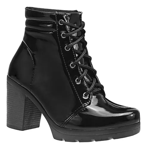 Bota Coturno Salto Grosso Moda Feminino Tratorado Blogueira