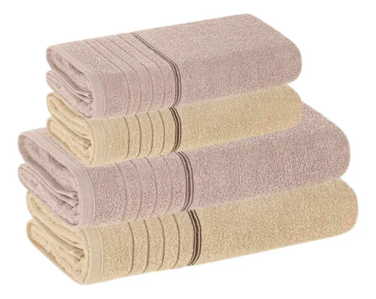 Jogo de Toalhas 4 Pçs Fio Cardado 100 Algodão