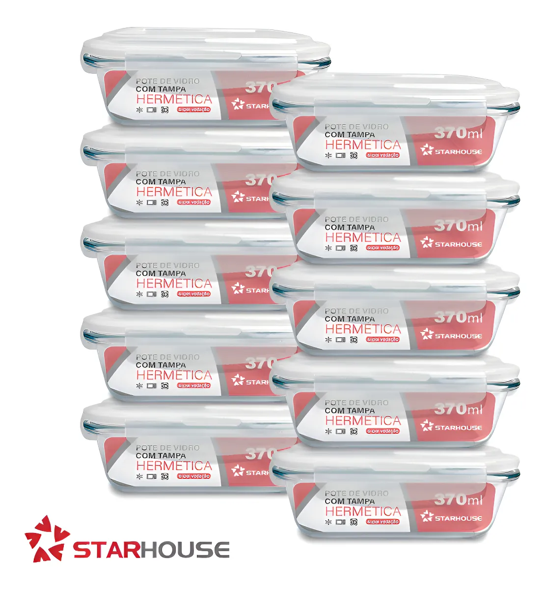 Kit 10 Marmitas Vidro Hermético