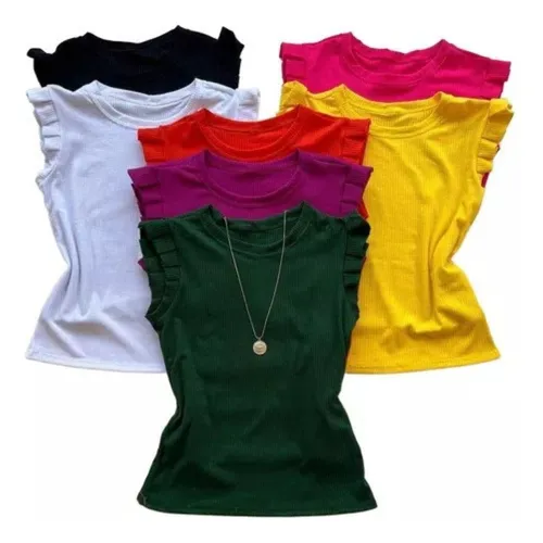 Kit 3 Blusa Feminina Babado