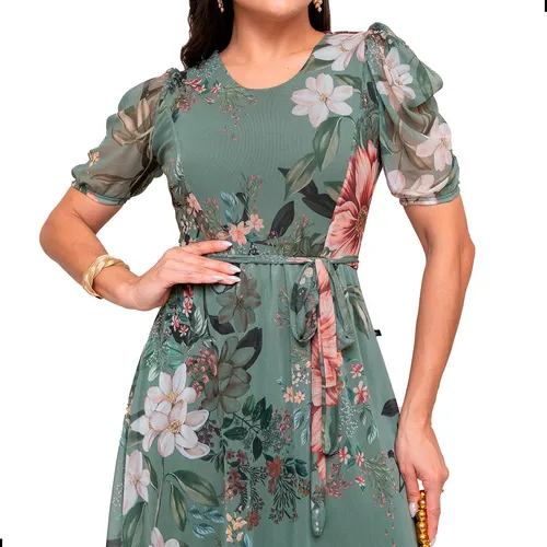 Vestido Midi Tule Estampado