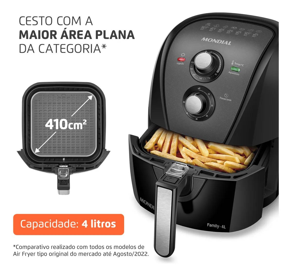 Fritadeira sem óleo air fryer 4L Mondial