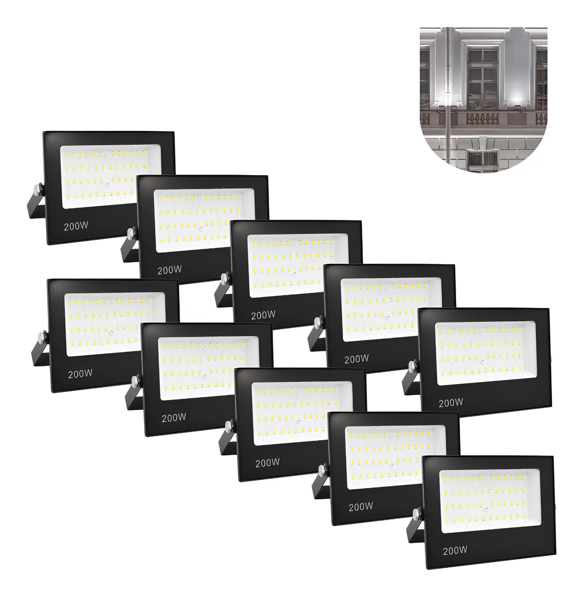 Kit 10 Refletor 200w Holofote Led