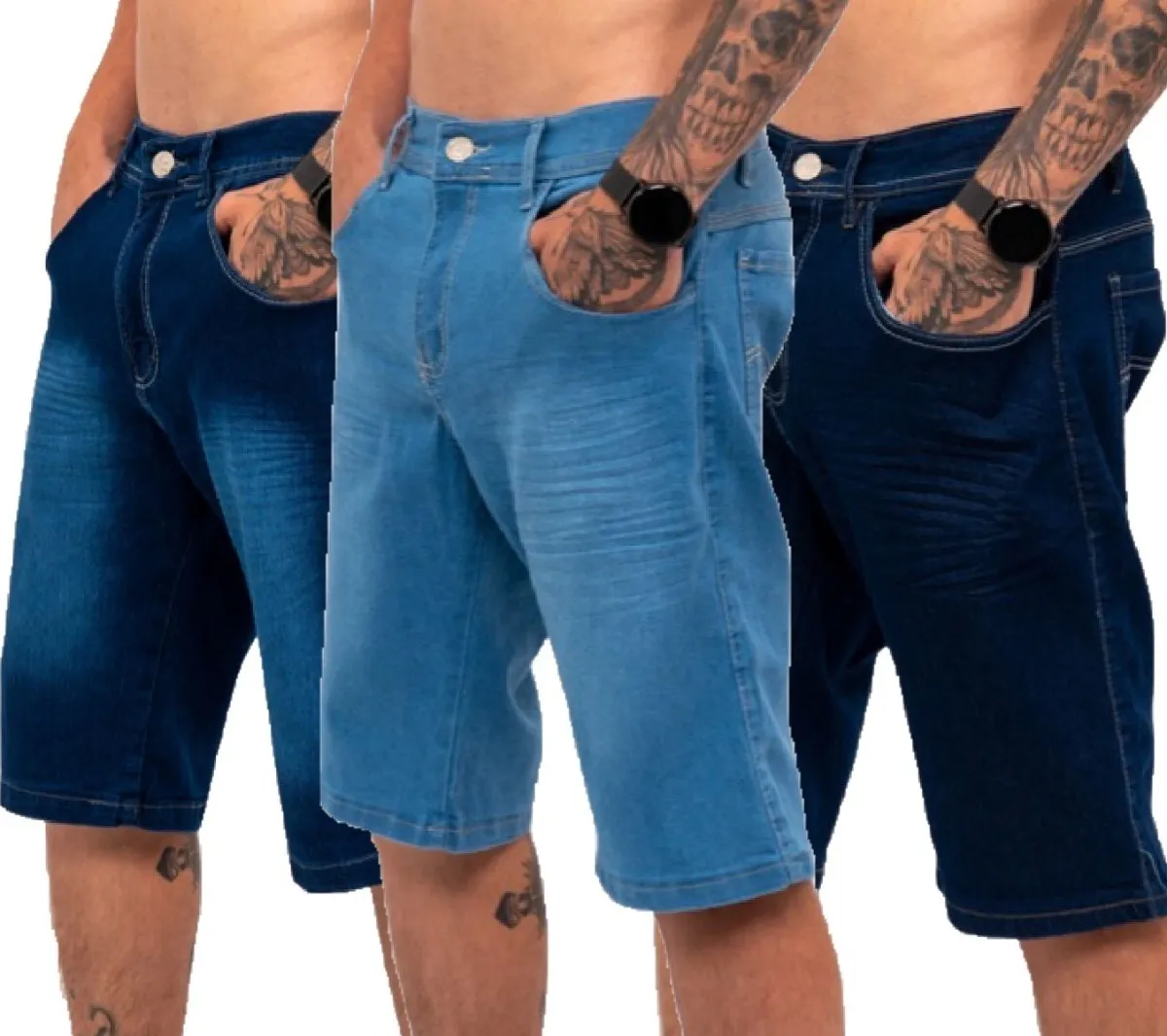 Kit 3 Bermudas Jeans Masculina