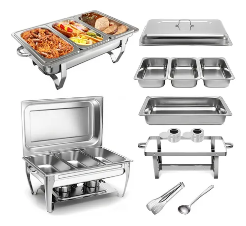 Rechaud Retangular 11l Com 3 Cubas