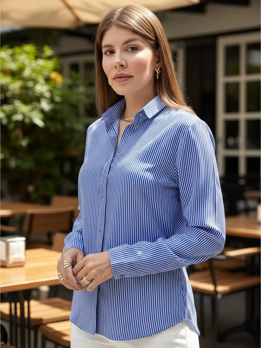 Camisa Social Feminina Listrada Manga Longa