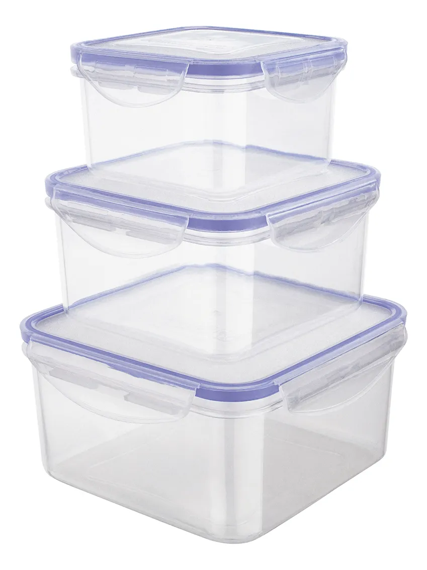 Conjunto Pote Hermético Quadrado Kit 3 Peças