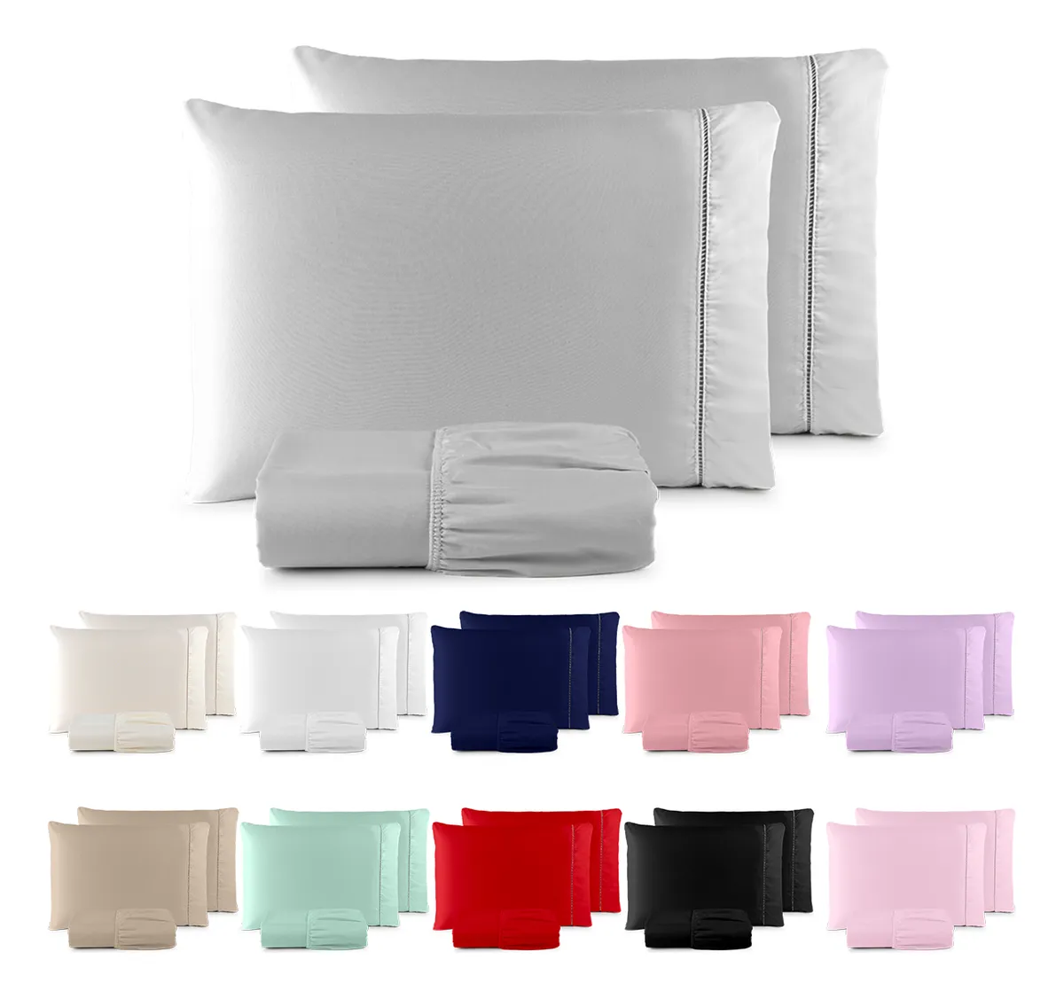 Jogo De Lençol 400 Fios Ponto Palito Cama Queen