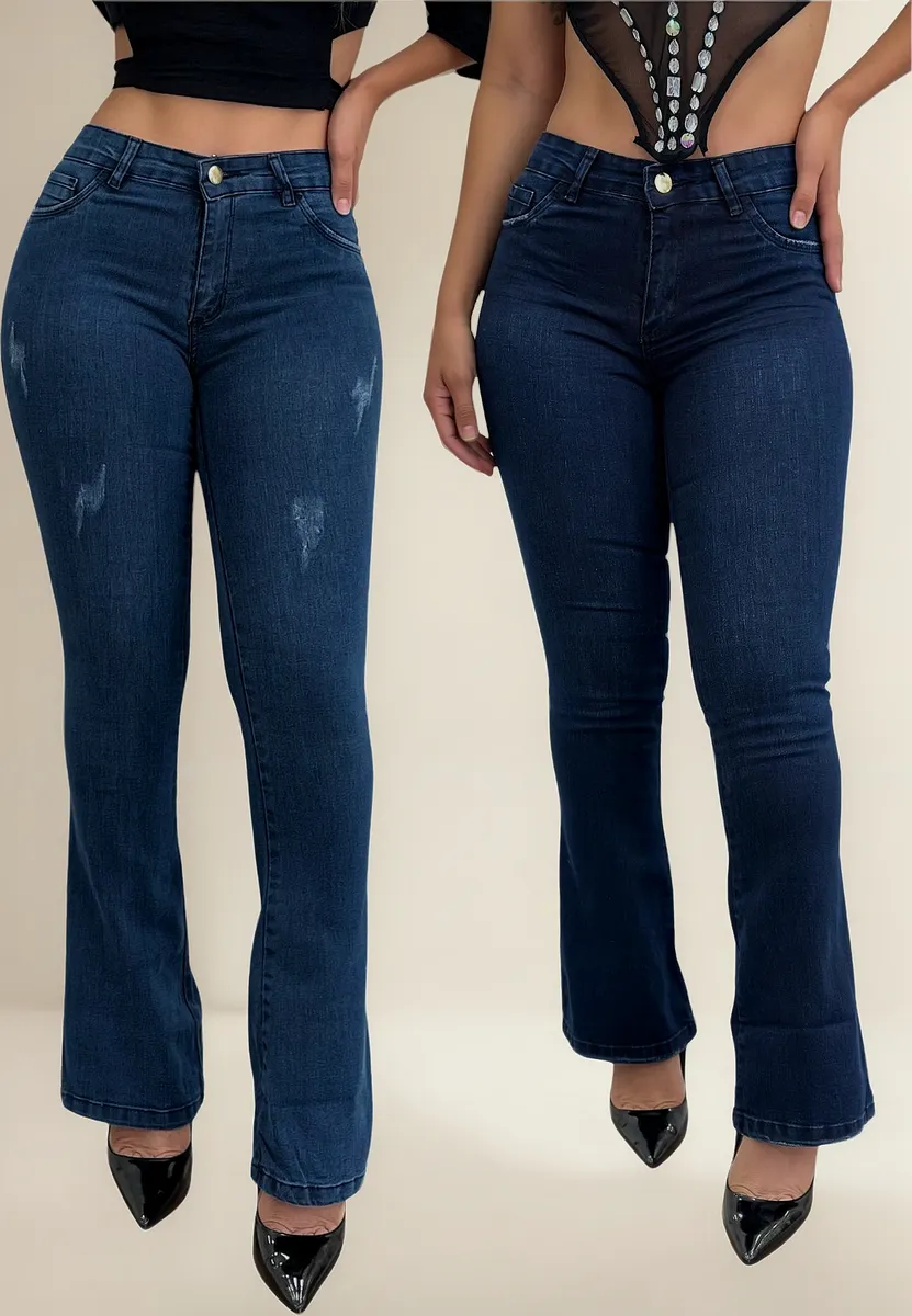 Kit 2 Calça Jeans Flare Boca De Sino