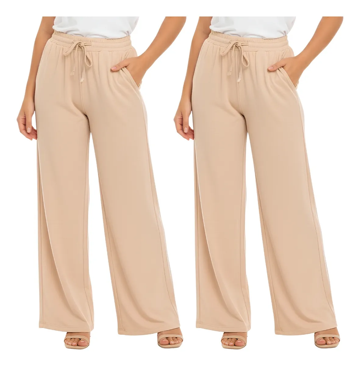 Kit 2 Calças Feminina Em Duna Cintura Alta