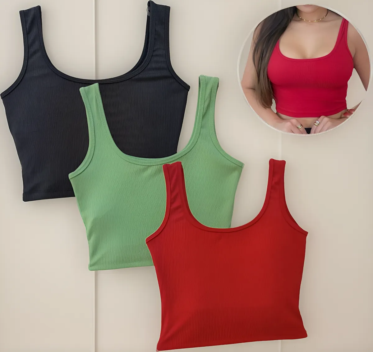 Kit 3 Peças Top Cropped Regata Blusinha