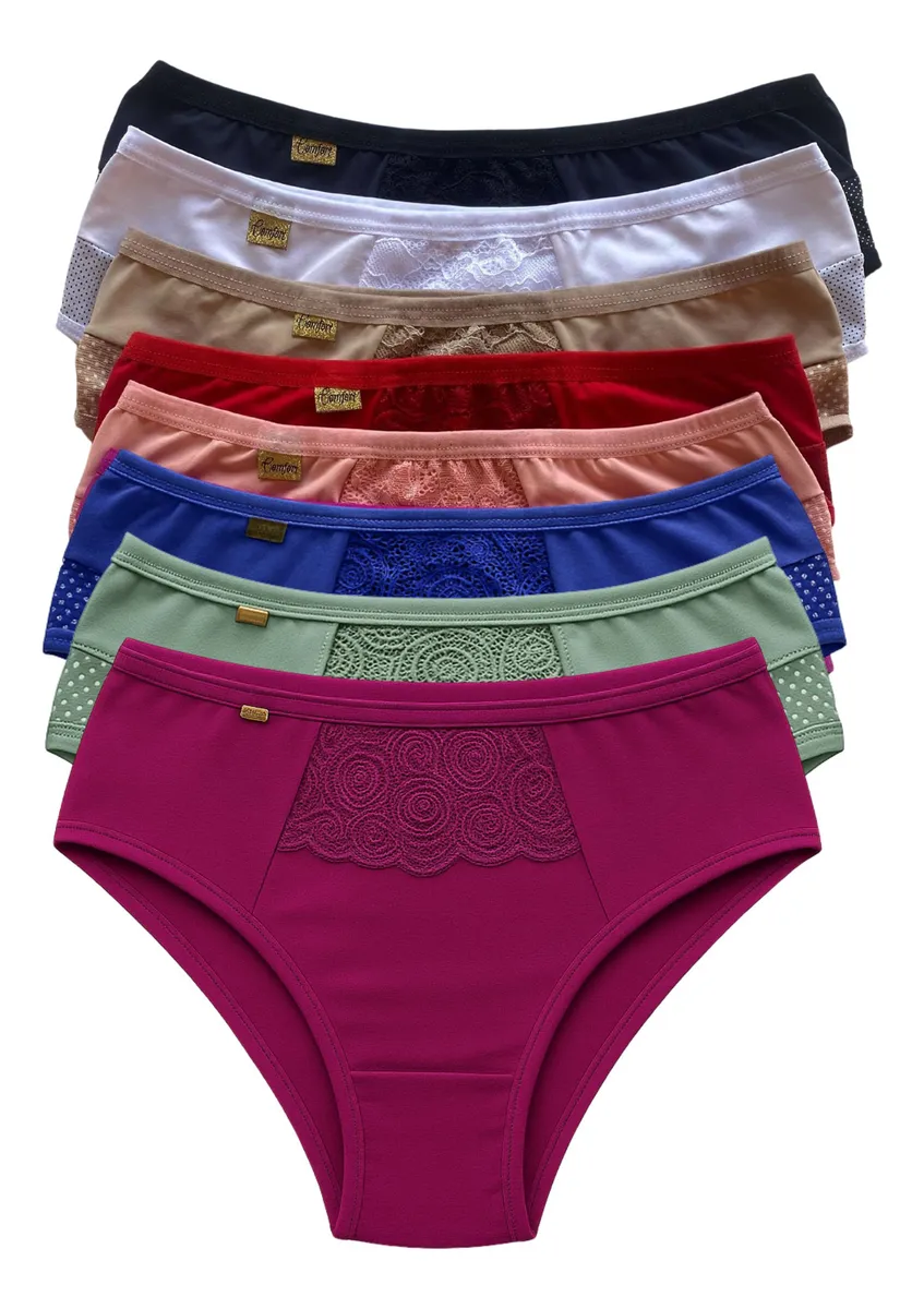 Kit 5 Calcinha Feminina Cintura Alta Cós Alto Conforto