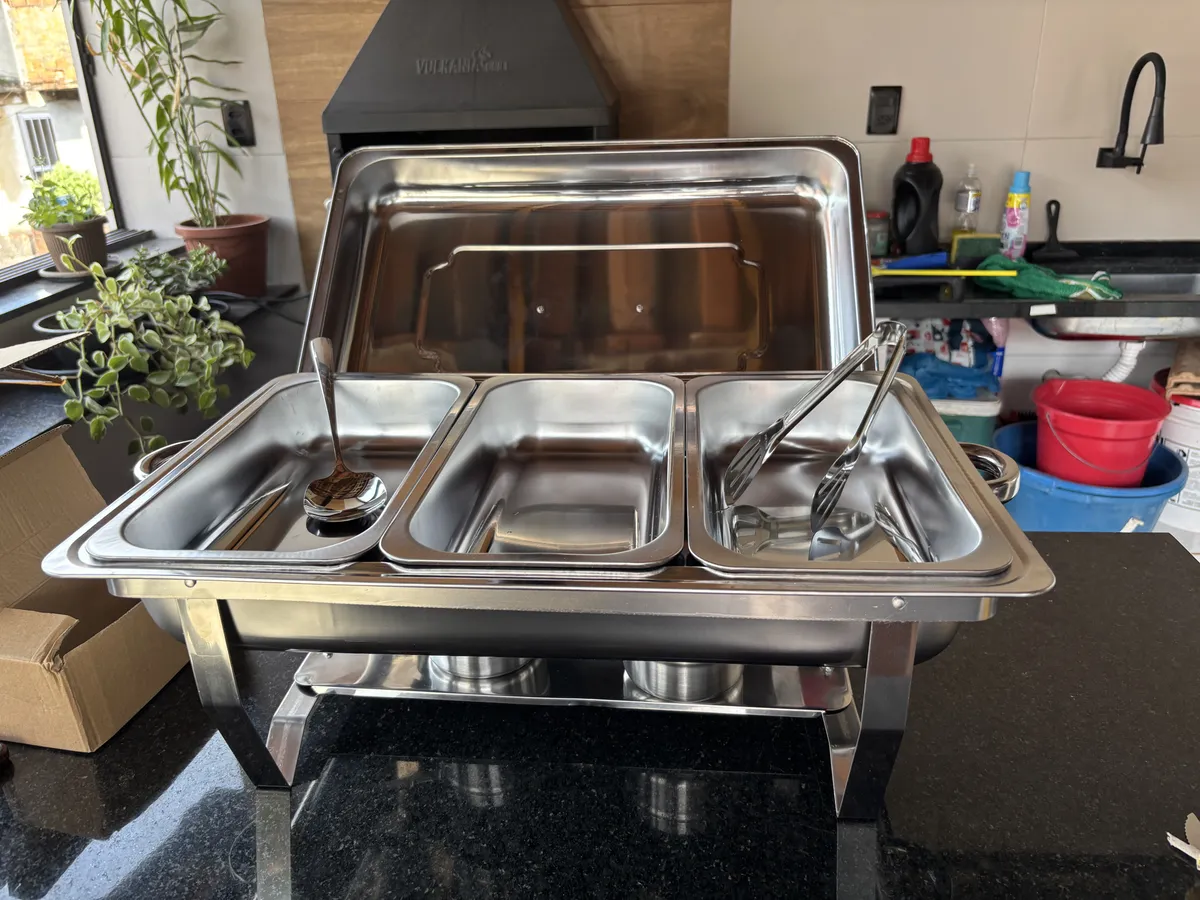 Rechaud Retangular 11 Litros Com 3 Cubas