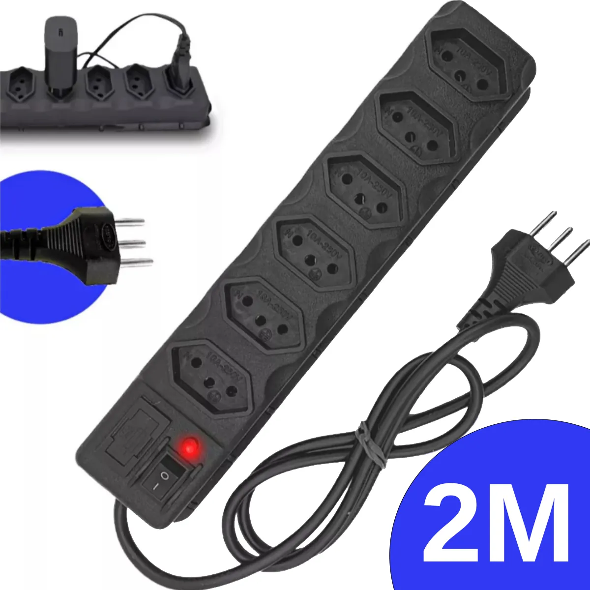 Régua Extensão Elétrica 6 Tomadas