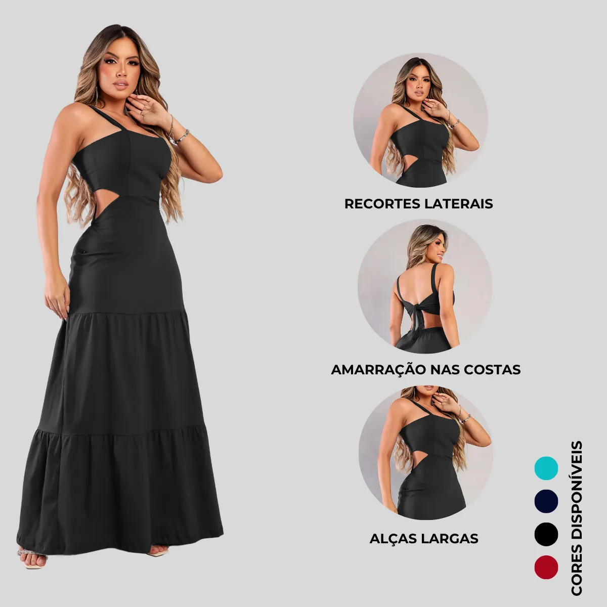 Vestido Longo Com Alças E Detalhe Nas Costas