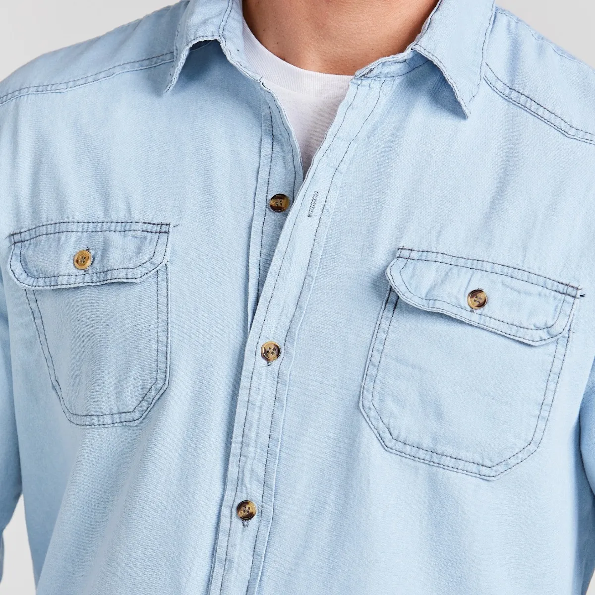 Camisa Social Masculina Jeans Manga Longa