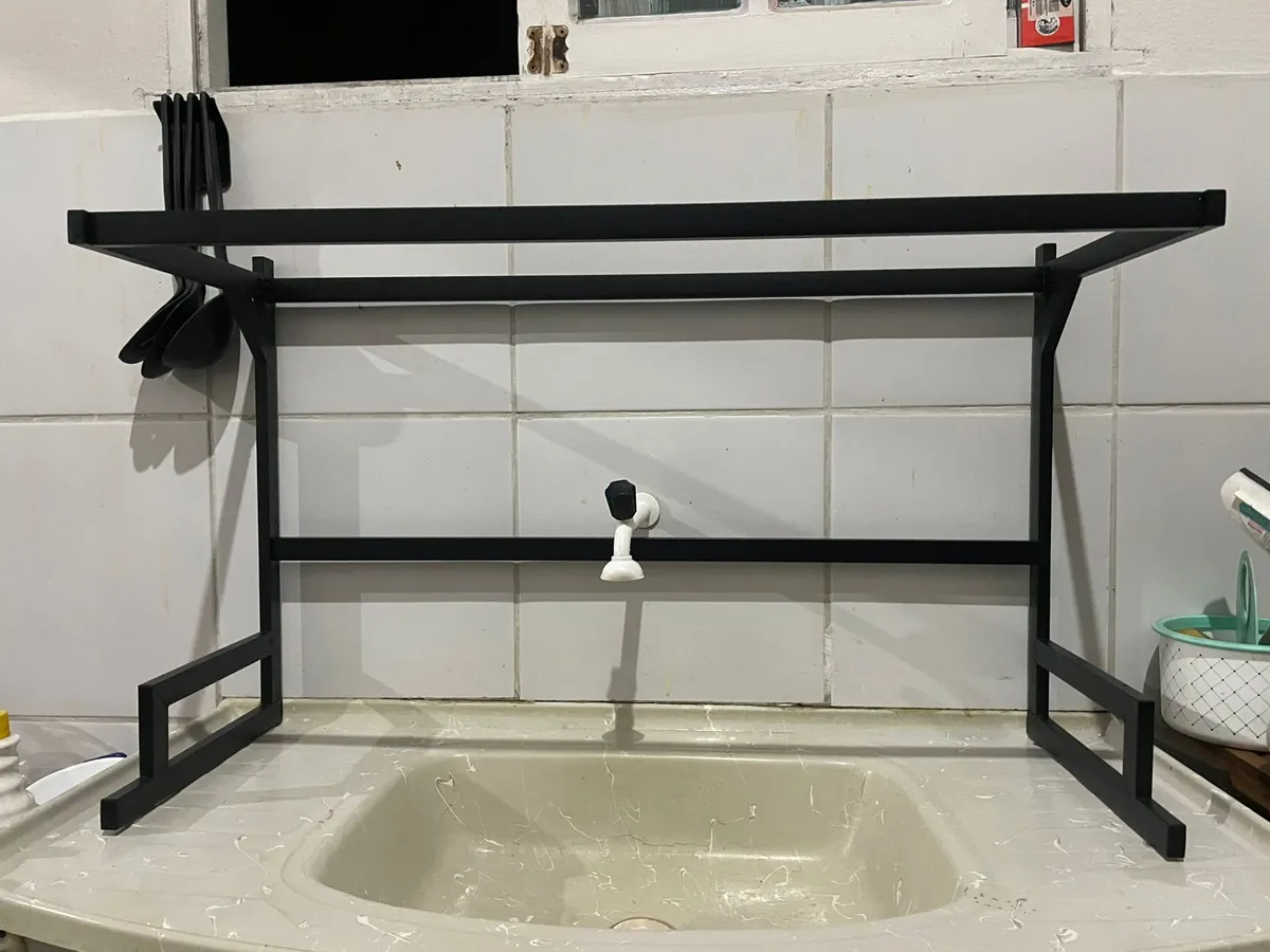 Escorredor de pratos inox preto 85cm 2 andares