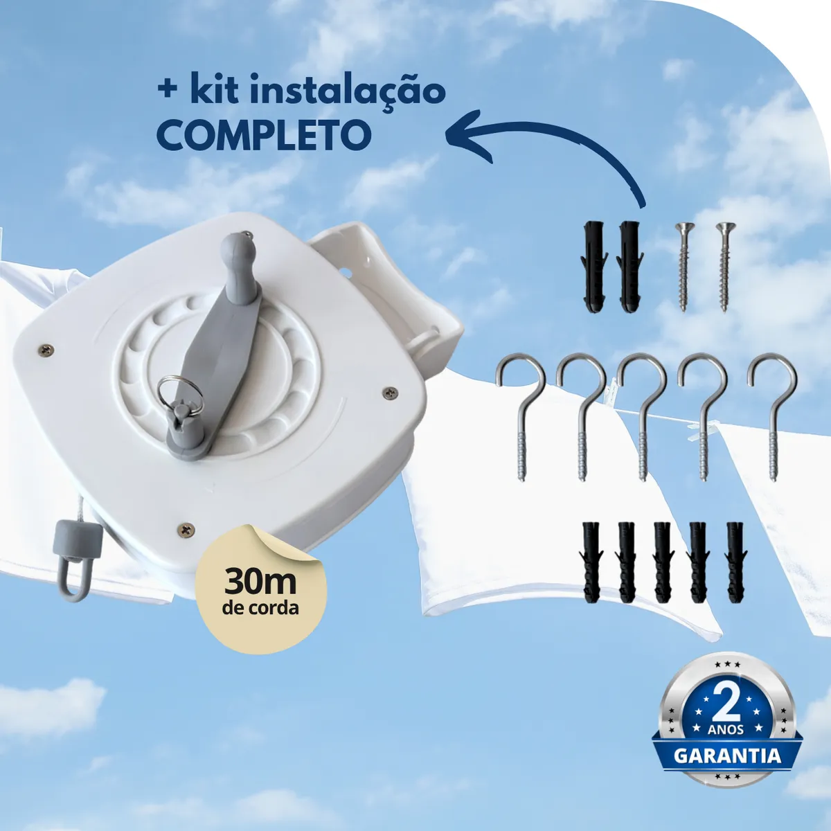 Varal Nylon Retrátil De Parede 30m Corda