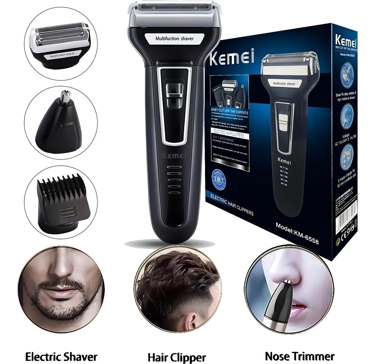 Barbeador E Cortador De Cabelo 3 Em 1 Kemei