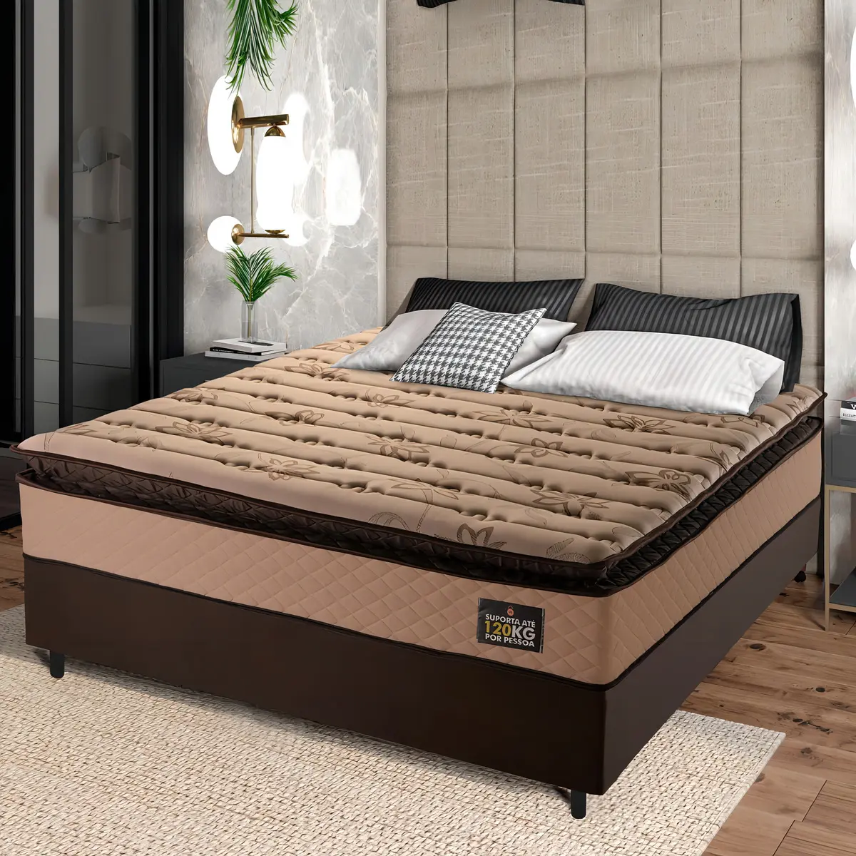 Cama Box Casal Colchão Espuma D33 Pillow Top