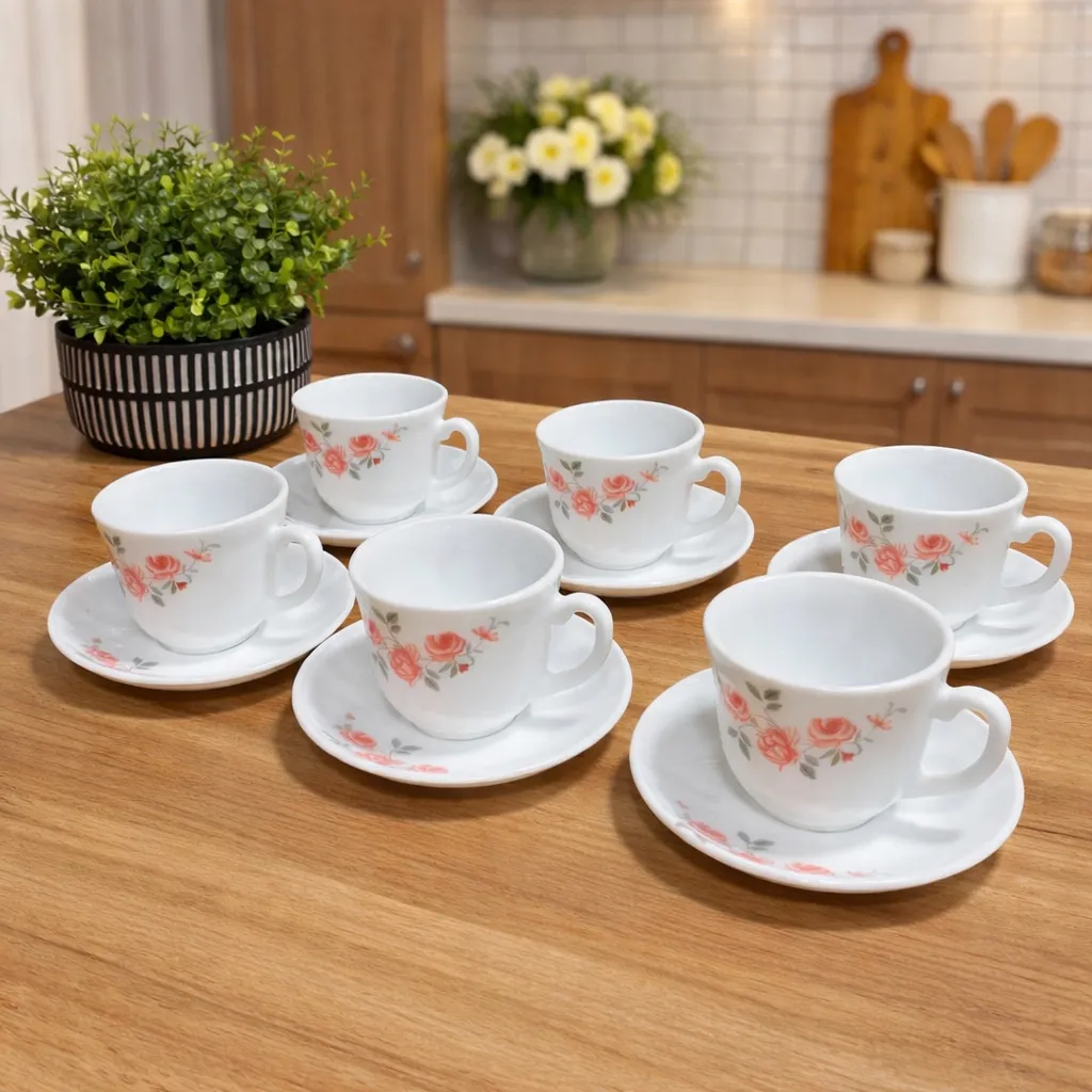 Jogo De Xicaras E Pires Vidro Café Chá 12 Peças