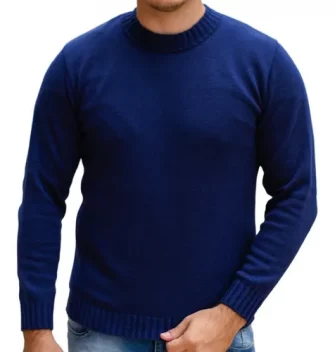 Blusa Tricô Masculina Lã Suéter Gola Careca Cardigan Inverno