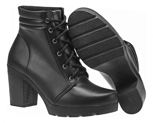 Bota Coturno Salto Grosso Moda Feminino Tratorado Blogueira