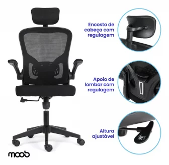 Cadeira De Escritório Moob Veneza Presidente Ergonômica Com Apoio Ajustável Para Cabeça...