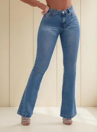 Calça Jeans Flare Feminina Cintura Alta Elastano Blogueira