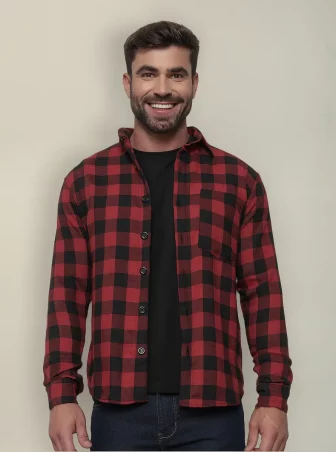Camisa Social Masculina Manga Longa Flanelada Com Botões