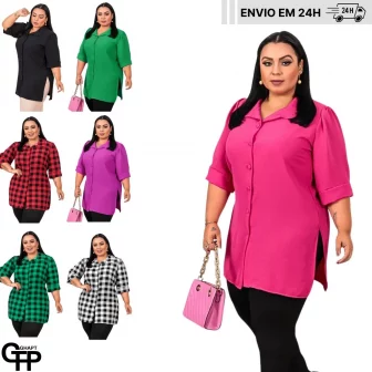 Camisão Plus Size Feminino Manga 3/4 Moda Curve
